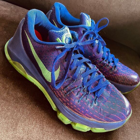 Excellent NIKE ZOOM KD 8 “SUIT” 749375-535 B-BALL SHOES PURPLE/NEON MEN’S 8 US - Picture 1 of 11